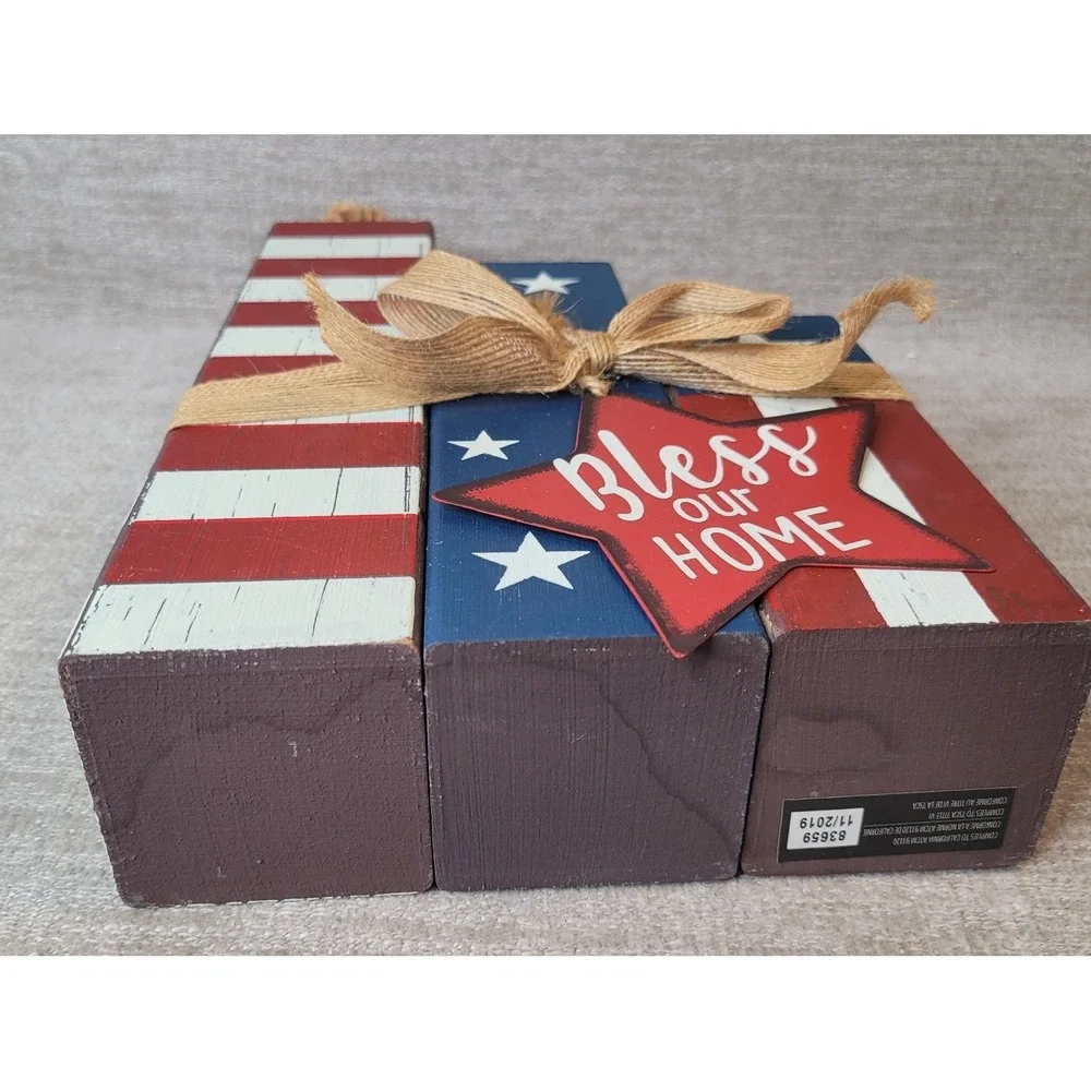 Patriotic Wood Firecracker Stack Americana 4th of July Decor Bless Our Home